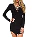 Womens Sexy V Neck Criss Cross Bodycon Long Sleeve Fitted Dresses,Black,M