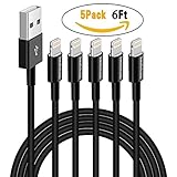 SMALLElectric 5 pack 6FT Lightning Cable Data & Sync Iphone Charging Cord 8 Pin to Long USB Cable Charger for iPhone 7 / 7 Plus / 6 / 6s / 6 plus / 6s plus / iPhone 5 / 5s / 5c / iPad / iPod -Black