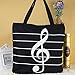 Sound Harbor MG-345 Music Symbols Print Canvas Tote Handbag Shoulder Shopping Bags(Black -High notes)