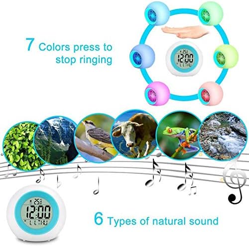 ROYEO Kids Alarm Clocks, Digital Wake Up Clock with 7 Colors Changing Night Light & 6 Optional Alarm Nature Sounds - Image 5