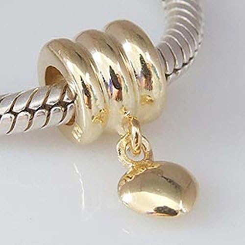 Heart Charm 925 Sterling Silver Love Charm Pendant Charm for Pandora Bracelet (Gold Pated)