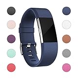 For Fitbit Charge 2 Bands, Adjustable Replacement Bands with Metal Clasp for Fitbit Charge 2 Wristbands Classic Edition Navy Large