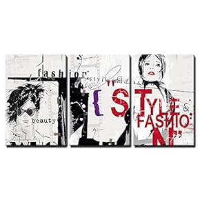 3 Piece Canvas Wall Art - Modern Teenage Girl on Grunge Background. Grunge Style. - Modern Home Art Stretched and Framed Ready to Hang - 16"x24"x3 Panels