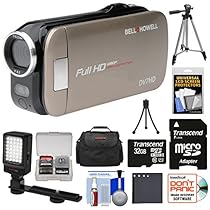 Bell & Howell Slice2 DV7HD 1080p HD Slim Video Camera Camcorder (Champagne) with 32GB Card + Battery + Case + Tripods + LED Light + Kit