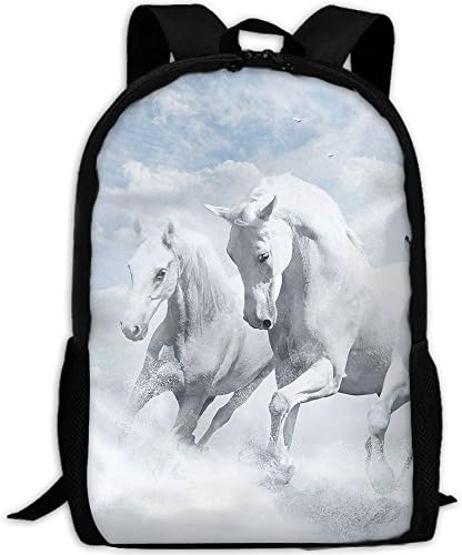 Running White Hores Adult Backpack College Daypack Oxford Bag Unisex Business Travel Sports Bag