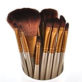 Vander Professional Makeup Brush Set Cosmetics Foundation Blending Blush Eyeliner Face Powder Brush Kabuki Makeup Brushes (12pcs Golden)