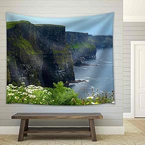 Photo Famous Cliffs of Moher,Sunet Capture,West of Ireland - Fabric Wall Tapestry Home Decor - 51x60 inches