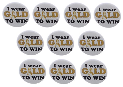 QTY 10 I wear Gold To Win 1.25" Pinback Buttons Pins Ribbon Pediatric Cancer