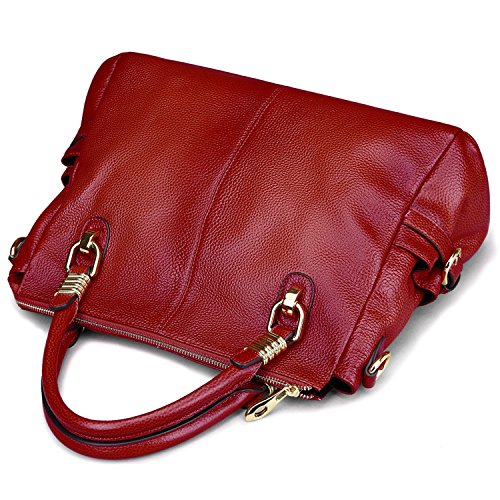 AINIMOER Womens Genuine Leather Vintage Tote Shoulder Bag Top-handle Crossbody Handbags Large Capacity Ladies' Purse (Wine) - Thumbnail 6