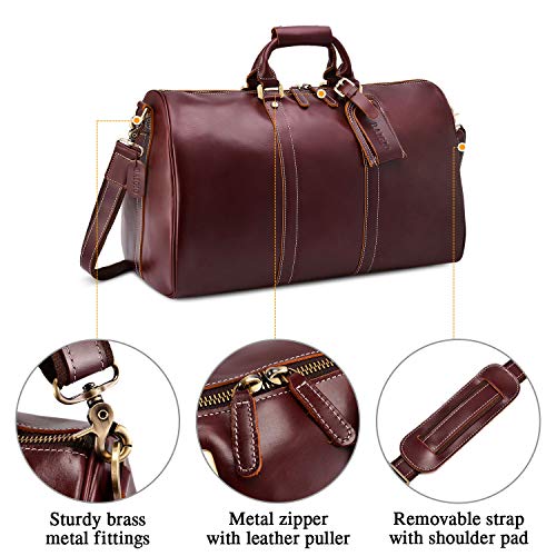 BAIGIO Men's Genuine Leather Travel Duffel, 19 Inch Oversize Weekend Bag, Vintage Weekender Tote, Overnight Duffle Luggage for Men & Women