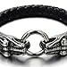 COOLSTEELANDBEYOND Stainless Steel Mens Dragon Bangle Bracelet Genuine Braided Leather Wristband Silver Black Two-tone