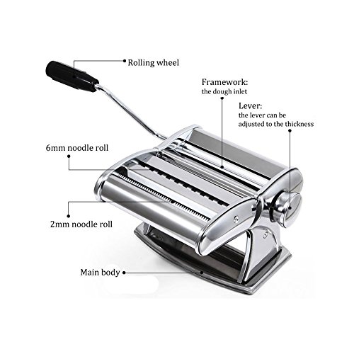 Pasta Maker Machine - Stainless Steel Roller for Fresh Spaghetti Fettuccine Noodle Hand Crank Cutter