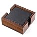 Rustic Slate Coaster Set with Wood Holder, 4 Square Stone Coasters for Drinks