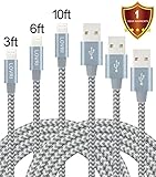 LOVRI 3Pack 3FT 6FT 10FT iPhone Nylon braided Lightning Cable USB Charging Cable Cord for iPhone 7/7plus/6s/6s plus/6plus/6/5s,iPad Mini, Air,iPad5,iPod,Compatible with iOS10.(gray)