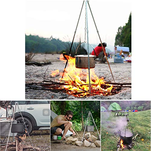 SEMPIYI Portable Outdoor Mini Camping BBQ Cooking Tripod, Aluminum Alloy, Detachable Bracket, Adjustable Hanging Chain, Suitable for Camping, Barbecue. (Black) - Thumbnail 6