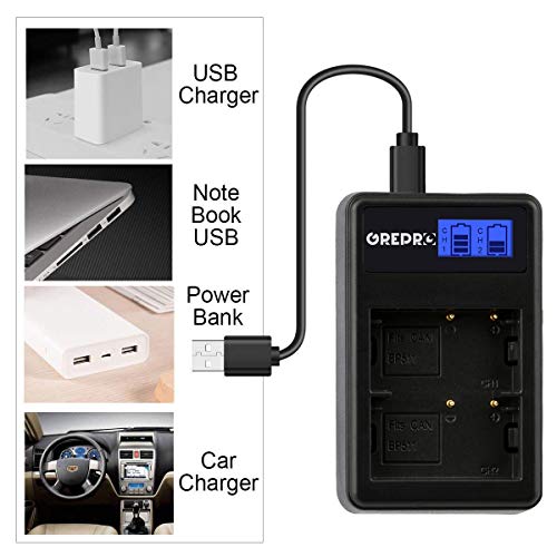 Grepro BP-511/BP-511A Camera Battery (2 Pack) and Dual USB LCD Charger Set for Canon EOS 50D 40D 30D 20Da 20D 10D 5D 300D Digital Rebel D30 D60 PowerShot G6 G5 G3 G2 G1 Pro 1 Pro 90 Pro 90 is