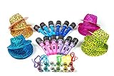 Neon Gangster Rock Star Party Dress Up Set - New Years Eve Costume Dress Up Accessories Bulk Pack of 36,12 Leopard Print Hats, 12 Inflatable Microphones, 12 Disco Ball Necklaces