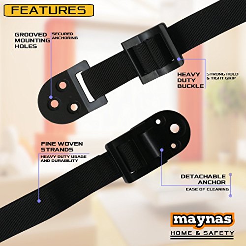 Furniture and TV Anti Tip Straps - Wall Anchor Kit for Baby Proofing Dresser, Bookshelf, Bookcase - Heavy Duty Earthquake Resistant - Protection for Children 8 Pack White & Black Free 4 Corner Guards - Thumbnail 3