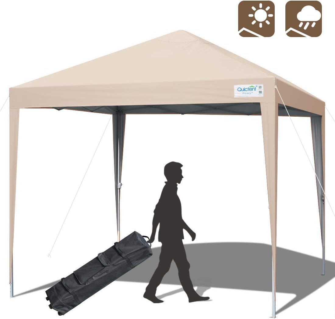 Quictent 10'x10' Portable Easy Pop up Canopy Tent, Outdoor Instant Canopy Gazebo Shade Tent Straight Leg Waterproof with Wheeled Carry Bag (Beige)