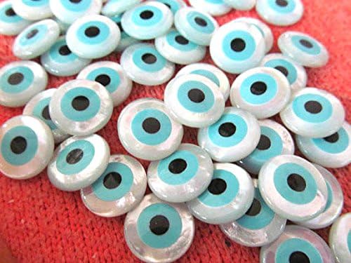 10pcs 12mm Natural MOP Shell,blue white mother of pearl shell Turkish evil eye beads round loose beads