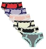 6 Pack: Free to Live Women's All Over Lace Trim Hipster Cotton Panties (Large)