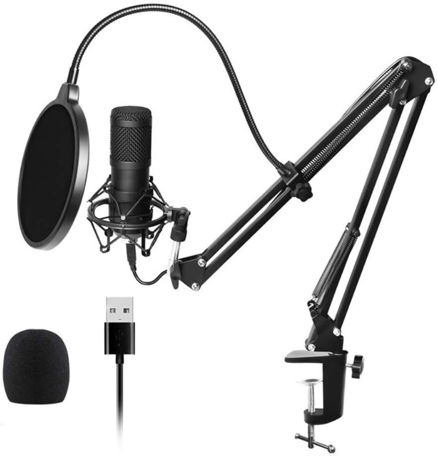 WANGOFUN USB Streaming Podcast PC Microphone Professional 96KHZ/24Bit Studio Cardioid Condenser Mic Kit with Sound Card Boom Arm Shock Mount Pop Filter for Skype Youtuber Karaoke Gaming