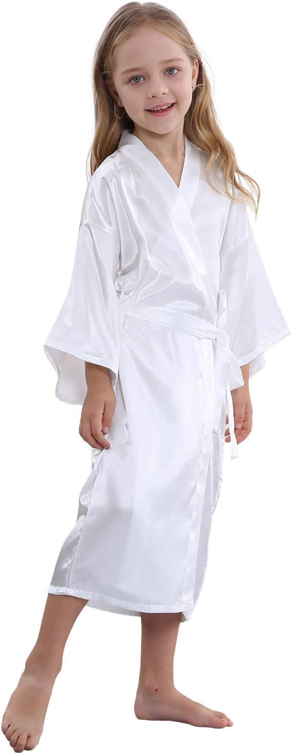 TIMSOPHIAKids Satin Floral Kimono Robe Flower Girl Bath Robes for Wedding Spa Party Gifts Bridal Lingerie Sleepwear Bathrobe