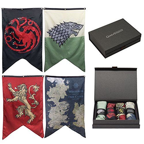 Game of Thrones House Sigils & Westeros Map Wall Banner Gift Set - Set of 4