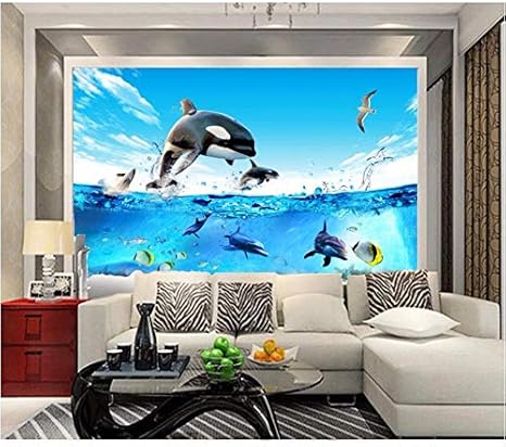 Amazon Co Jp Wuyyii 3d部屋の壁紙カスタム写真壁画深海魚水族館イルカ絵の装飾絵画3d壁壁画壁紙用壁3 D Diy 工具 ガーデン