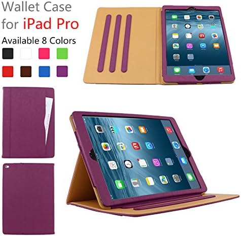 Hix Case for Apple iPad Pro - Leather Stand Folio Case Cover for 2015 Apple iPad Pro 12.9 inch with Multiple Viewing angles and Document Card Pocket auto Sleep or Wake (Purple)