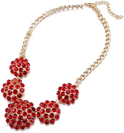 Women Evening Party/ Wedding Luxury Crystal Pendant Necklace, Red Glass with Zinc Alloy Charming Necklace
