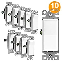 ENERLITES Decorator Paddle Rocker Light Switch, Single Pole, 3 Wire, Grounding Screw, Residential Grade, 15A 120V/277V, UL Listed, 91150-W-10PCS, White (10 Pack)