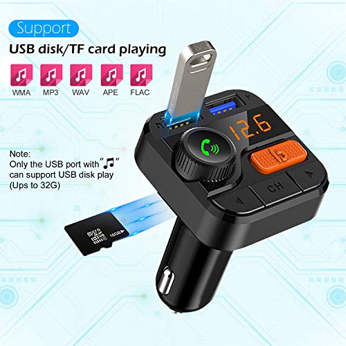 FITNATE Car Bluetooth FM Transmitter,Upgraded Version Bluetooth5.0 Wireless Car FM Radio Music Player,Super Bass, Support Hands-Free Calling