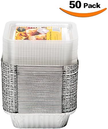 XIAFEI Disposable Durable Aluminum Oblong Foil Pan, Take-Out Pans, Pack of 50 with PET Plastic Lids