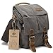 Camera Bag Vintage Canvas Shoulder Genuine Leather Trim Shockproof Messenger Bag­ for SLR/DSLR (Grey)