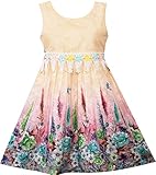 Sunny Fashion Girls Dress Rose Flower Garden Print Lace Trim Waist