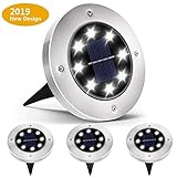 Biling Solar Lights Outdoor, Solar Disk Lights 8 LED Bulbs Waterproof Solar Garden Lights Outdoor for Patio Pathway Ground Lawn Yard Driveway Walkway - White (4 Pack)