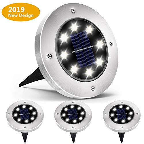 Biling Solar Lights Outdoor, Solar Disk Lights 8 LED Bulbs Waterproof Solar Garden Lights Outdoor for Patio Pathway Ground Lawn Yard Driveway Walkway - White (4 Pack)