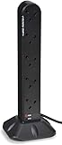 Duronic ST10B - 10 Way 2 Metre surge Tower Extension Cord | Lead Socket - 2M - Engineered to tell you when its surge protected - Black