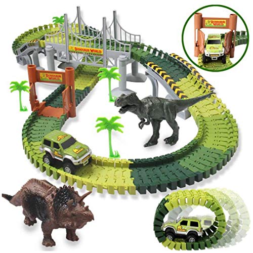 image for IDEKO Dinosaur Track Toy, 216Pcs Dinosaur Toys Race Car Flexible Track