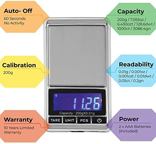 American Weigh Scales HP Series Precision Digital Pocket Weight Scale, Chrome 200g x 0.01G (CHROME-201)