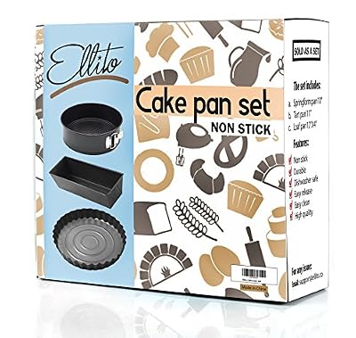 Cake Pan Set - Spring Form Pan With Removable Bottom, Tart Pan & Loaf Pan - Round & Rectangular Cake Pans- Dishwasher Safe and Nonstick- gift box - By Ellito