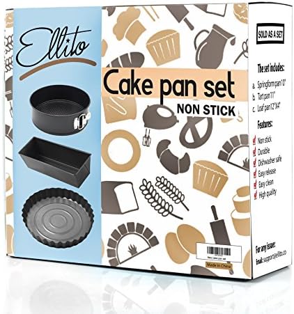 Cake Pan Set - Spring Form Pan With Removable Bottom, Tart Pan &amp; Loaf Pan - Round &amp; Rectangular Cake Pans- Dishwasher Safe and Nonstick- gift box - By Ellito