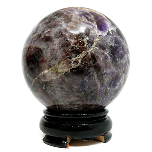Amethyst Ball 06 Mosaic Dark Purple Crystal Healing Sphere 3.6" (2.1 Pounds, Wood Stand)