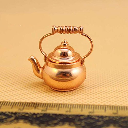 AkoMatial Dollhouse Furniture Accessories, Tea Kettle Pot Play Furniture Toy for 1/12 Dollhouse Miniature Kitchen Accessory - Golden - Thumbnail 2