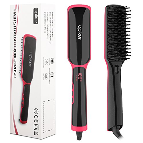 2 in 1 ionic hair straightener brush, apiker ceramic heated brush…