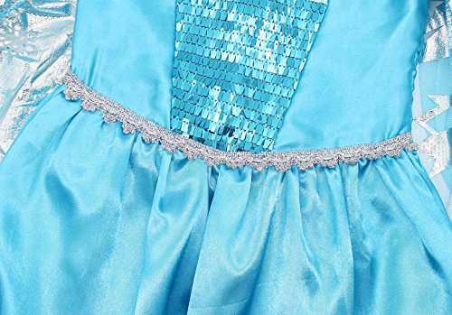 Cotrio Girls' Elsa Dress Up Costume Halloween Cosplay Them Party Princess Dresses Outfits with Accessories 2-12Years (6, 5-6Years, Wig, Gloves, Tiara/Crown, Wand/Scepter)