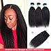 Brazilian Kinky Straight Human Hair Bundles With Closure, 8A Unprocessed Virgin Yaki Hair 3 Bundles With Closure Free Part, Natural Color (16 18 20 + 14)