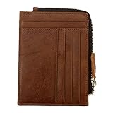 DEEZOMO Top Grain Leather Front Pocket Slim Mini Wallet with Zipper