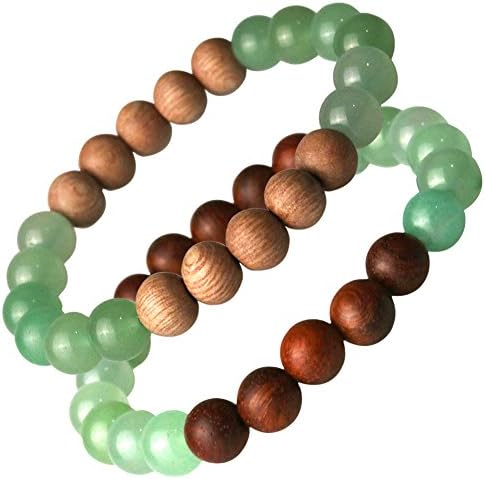 Yesorno Essential Oil Bracelets Diffuser for Women Men/Aromatherapy Jewelry Bracelet Diffuser Set For Kids Boys Girls/Green Aventurine Rosewood Sandalwood Beads Stone Bracelet 2 Pack (S)